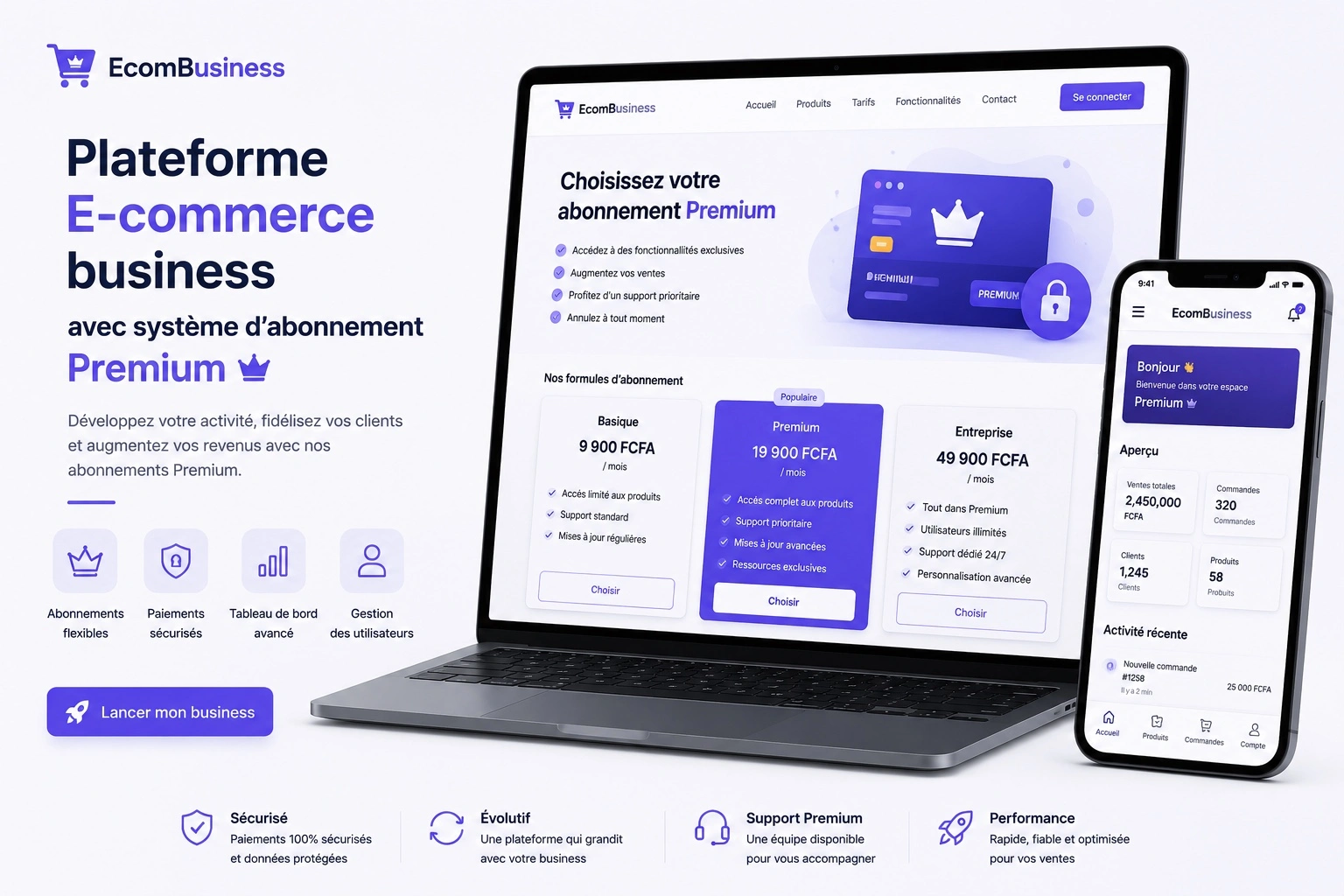 E-commerce  business  (avec système d'abonnement premium mensuel/annuel)
