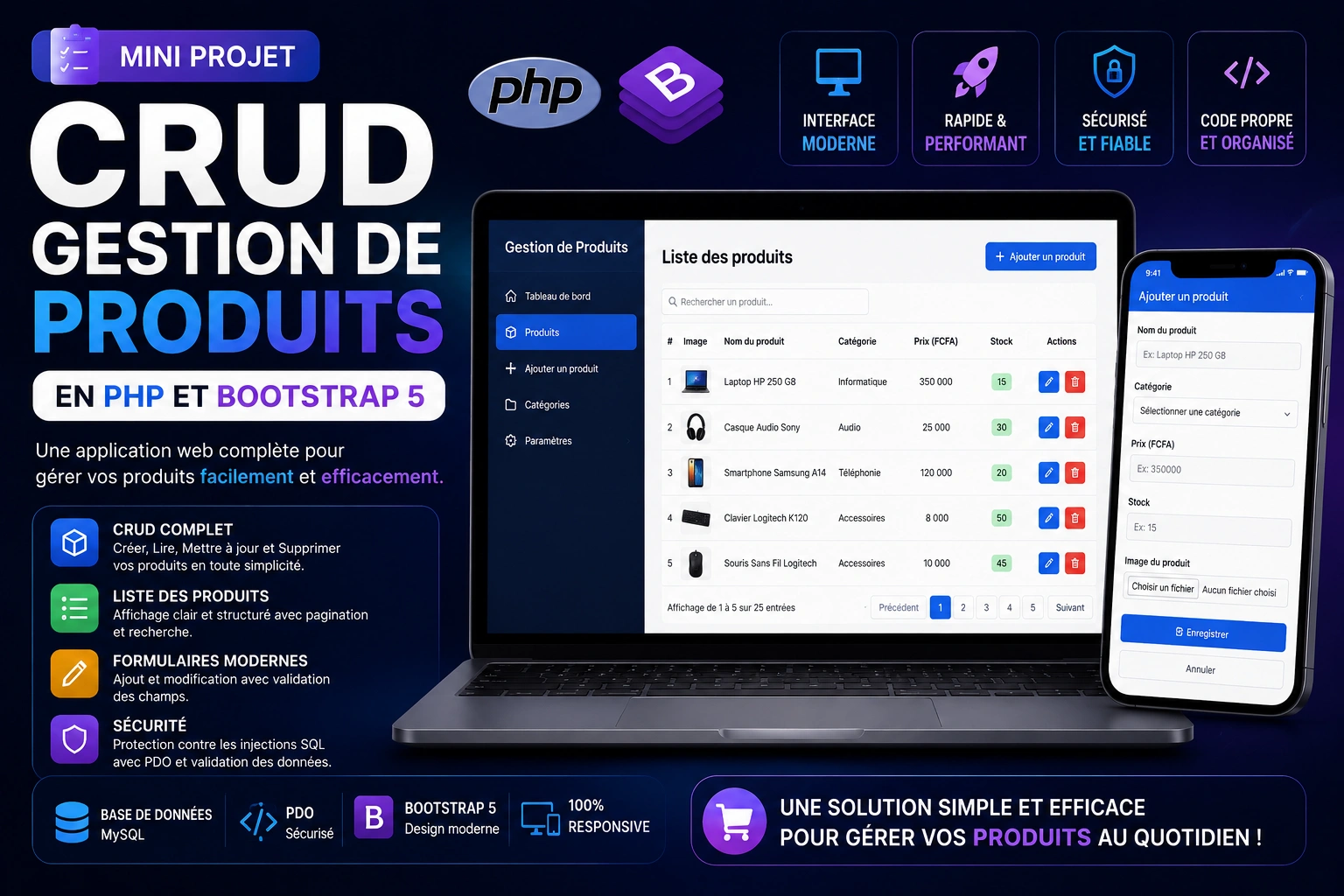 Mini projet gestion d’articles (CRUD) en PHP version procédural et Bootstrap 5